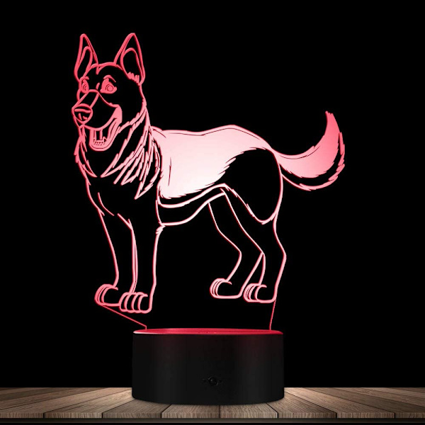 3D Varg Hund Nattljus Lampa Illusion Led 7 Färgförändring T