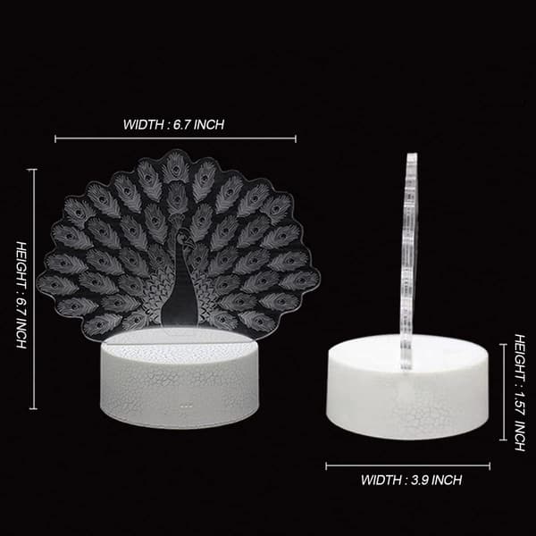 Natlampe til Børn, 3D Illusion Påfugl Lampe