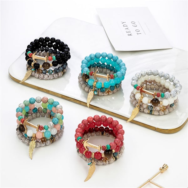 5 set bohemiska armband, handgjorda kristallpärlarmband,