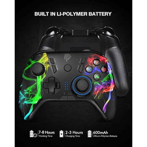 Langaton PC-ohjain, kaksoisvärinäjoystick-peliohjain tietokonepeleihin PC Windows 7/8/10/11/12, Steam, PS3, Switch ja Android - Musta Colorful black