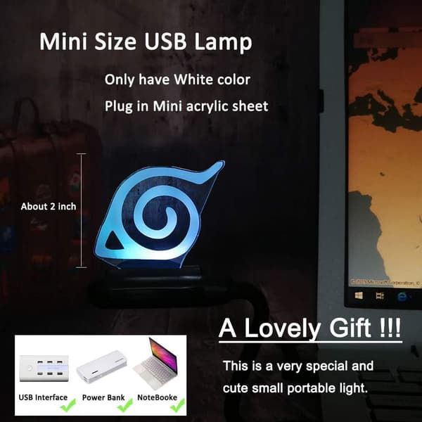 3D LED Natlampe Naruto Konoha Logo Farverig Natlampe fo