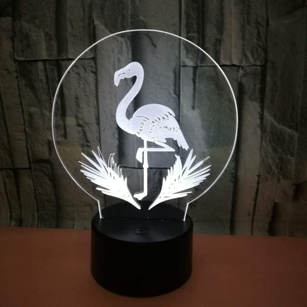 Optisk illusjon 3D Flamingo Nattlys USB Strøm Fjernkontroll Co
