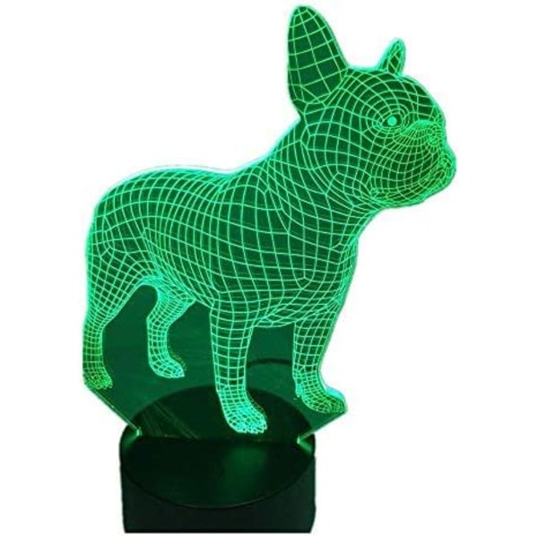 Fransk Bulldog 3D LED Nattlampa 7 Färger USB Hologram Dekor