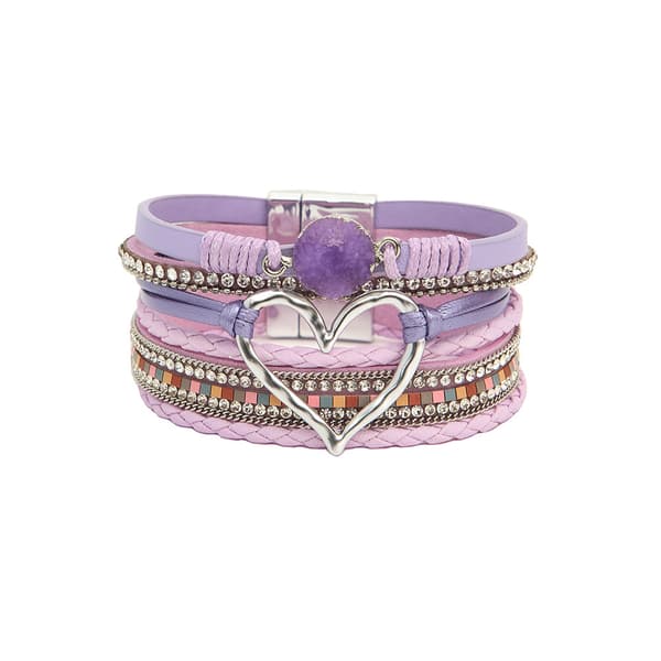 Leopard Armbånd til Kvinder, Boho Læder Wrap Multi-Layer Perle Krystal Armbånd Bangle Smykker Purple