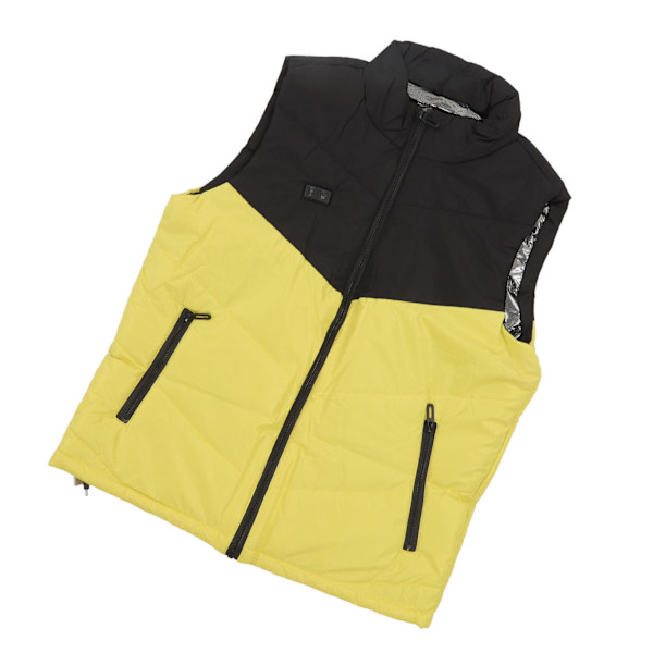 Oppvarmet vest elleve oppvarmingssoner 3 justerbare nivåer USB strømforsyning vaskbar oppvarmet jakke med innerlomme gul svart M 52,5-60 kg