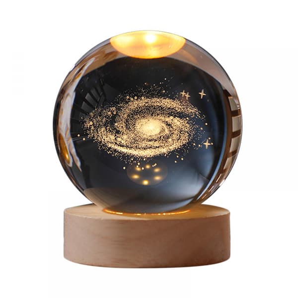 3D Planet Krystallkule, med Trestativ, 3D Krystall LED Nattlys, Space Galaxy Krystallkule, 3D Gravert Solsystem Planeter Krystallkule med LED L