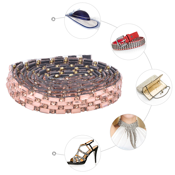 100cm Strass-Kette Heißfix Kristallglas Kette DIY Kleidung Gürtel DekorationChampagner 1cm 4 Reihen