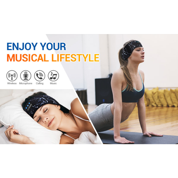 Bluetooth-pannbandshörlurar Trådlösa sovhörlurar, Musiksportpannband för att sova, jogga, träna, yoga, sova