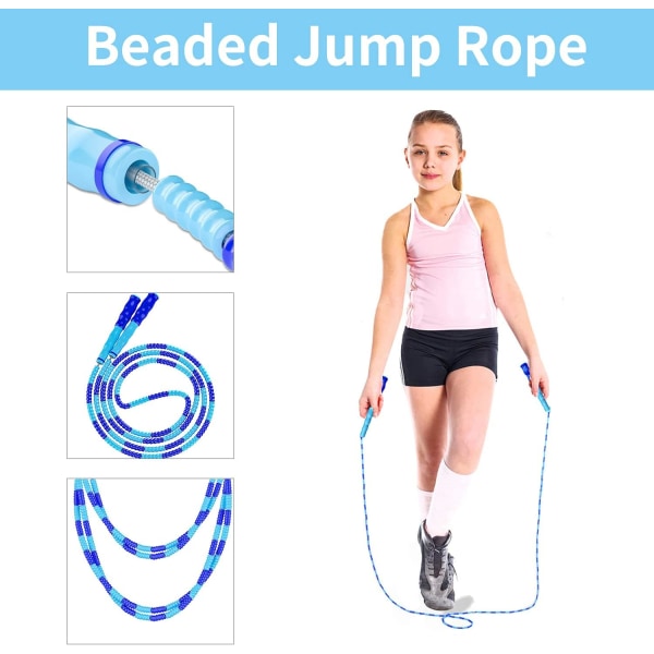 Hopprep, justerbar längd trasselfri segmenterad mjuk pärlad hopprep, fitness hopprep för barn, man och kvinnor viktminskning 9,2 fot Pink Blue