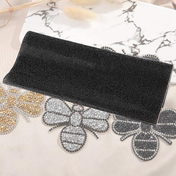 24*40cm Klistrende Glass Krystall Trim Rhinestones Mesh Dekorasjon Klær Appliques(Svart)