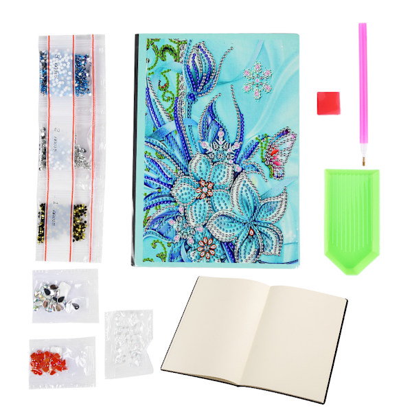 5D Diamantmaleri Notebook Broderi Dagbog Bog 50 Sider Sommerfugl & Blomstermønster DIY Diamantkunst Gaver