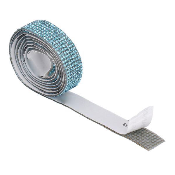 Rhinestone Strip Lake Blue 5yd Längd Självhäftande Bling Kristallband för Fest Bröllop Hem