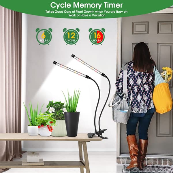Dobbelt-hoved Fuld Spektrum LED Grolys (2-pak), Justerbar Clip-On Lampe med Timer og Dæmpbare Tilstande til Indendørs Planter 2-Head (2 Pack)
