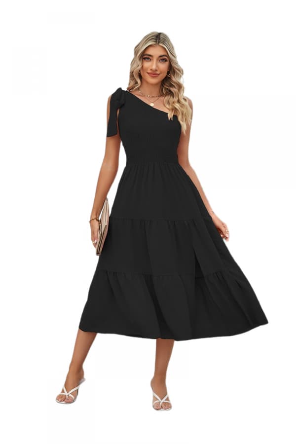 ulder Hihaton Ruffle Hem Flowy Boho Maxi -mekot (Musta L)