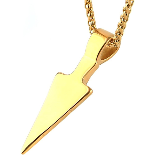 Herre Arrowhead Arrow rustfrit stål vedhæng halskæde med stål hvede kæde Yellow