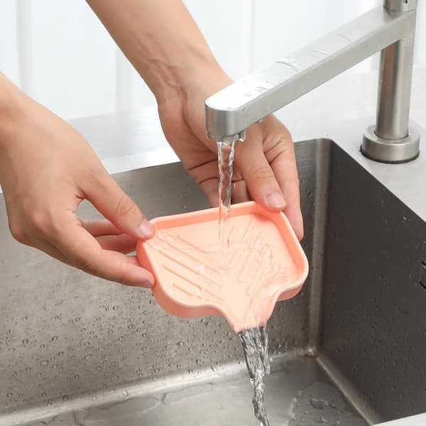Silikone sæbeskål med afløbstud 4,9\"×3,2\" Multi-anvendelig organizer til badeværelse og køkkenvask Pink