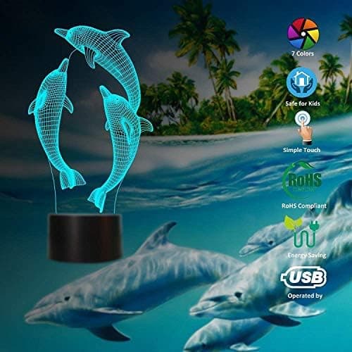 Dolphin Jenters Gaver Akryl 3D Illusjon Nattlys USB LE