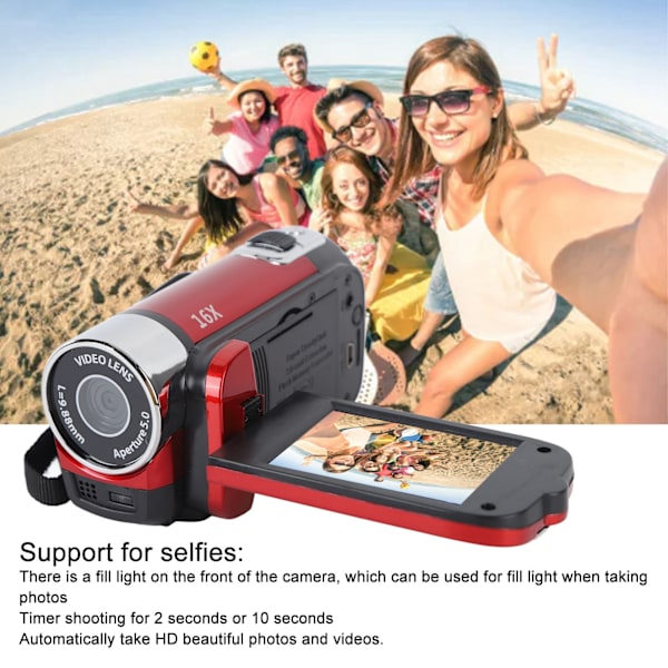 4K 48MP DV-kamera 2,7 tum TFT roterbar skärm 16x digital zoom videokamera med USB-kabel Red