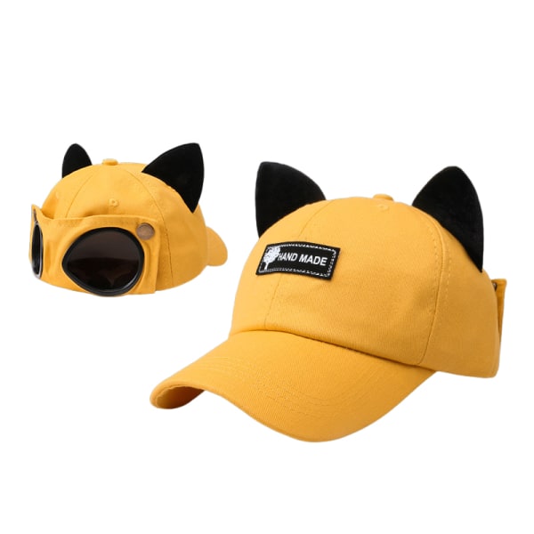 Dam solglasögon Baseball keps söt hopfällbar retro hatt med kattöron glasögon,56-58cm yellow