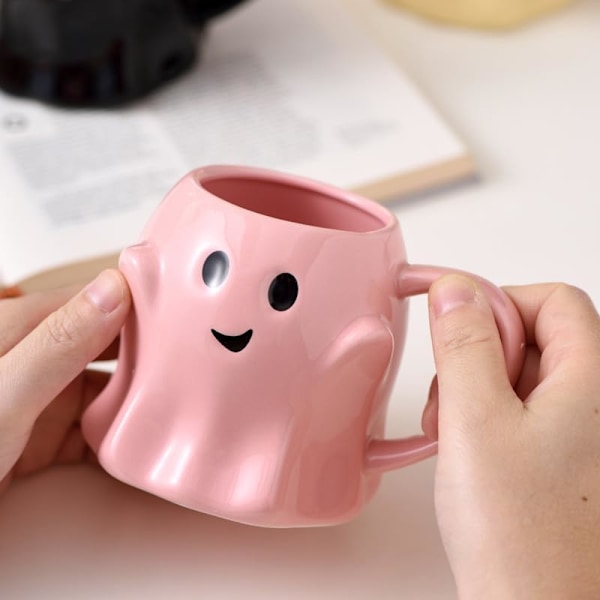 Aavemuki Uutuus 3D Söpö Keraaminen Kahvikuppi Ghostface Muki Halloween Uusi Vuosi Joulu Syntymäpäivä Valkoinen Elefantti Lahjat Tyttöystävä Vaimo Pink