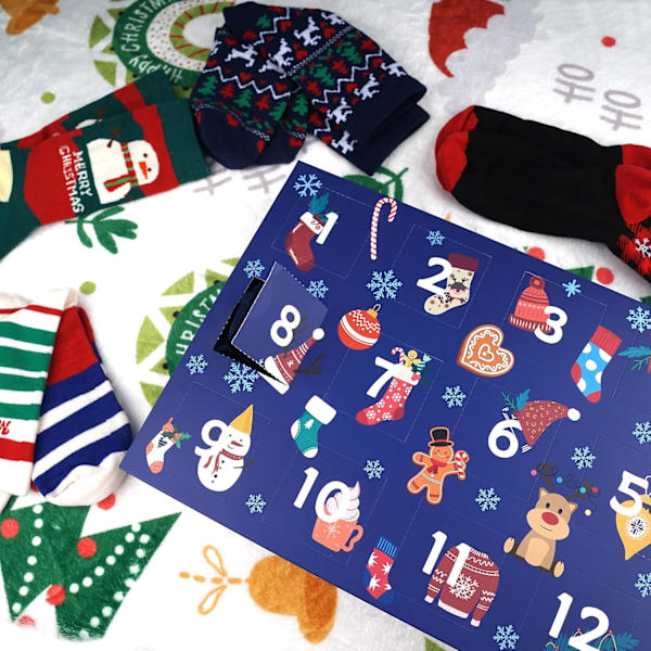 12 Dages Jule-Sokker Adventskalender til Mænd – Adventskalender 2024 Festlig Jule-Tælling med Sjove og Farverige Julegaver til Mænd Men