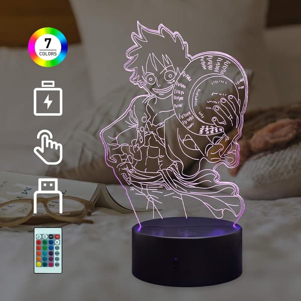 3D LED nattlampa Japan Anime Monkey D Luffy Cool 16 Färg