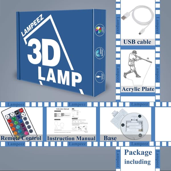 Baseballspiller Gaver, 3D Natlampe til Børn Optisk Illus