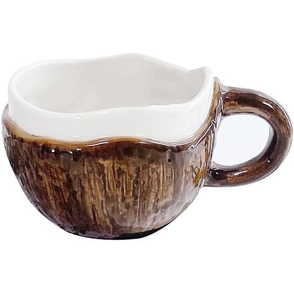 Retro handknådad oregelbunden keramisk mugg kokosnötskopp kaffekopp havregrynsfrukost vattenkopp.