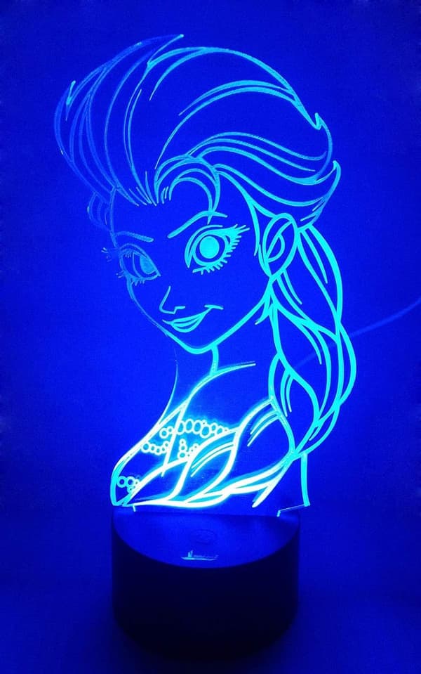 Prinsesse Elsa 3D Natlys LED Illusion Lampe Sengelampe Bordlampe