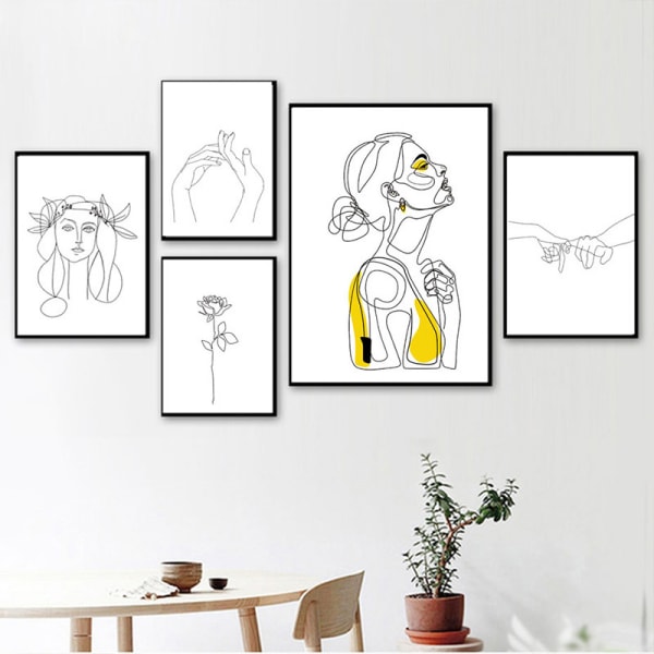 Minimalistisk stil för kvinnor på väggkonst Canvas Print Poster, Simple Abstract Sketch Ar