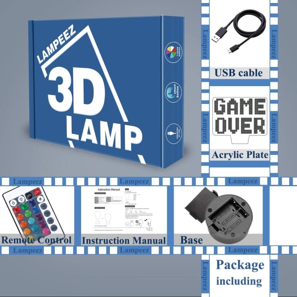 Pixel Game Over LED 8bit-lampa 3D Illusion-lampa