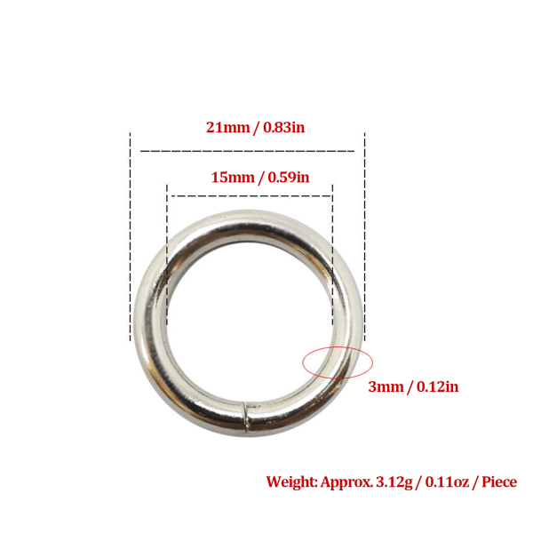 50 st Metallringar Hållbara Utsökta Multifunktionella Slitstarka Färgbeständiga Metall O-ringar för Väska Kläder Pärlor 15x3mm