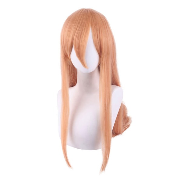 Orange Power Cosplay peruk med horn, lång rak orange anime peruk för kvinnor -28 tum