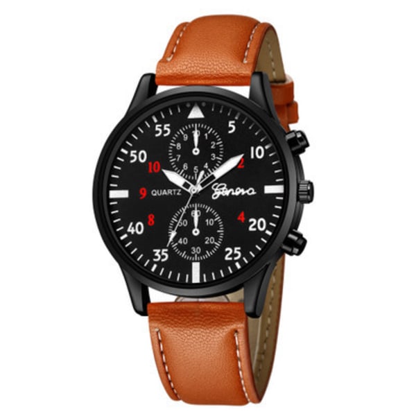 Herrar Retro Läderarmbandsklocka Analog Kvarts Armbandsur Brown