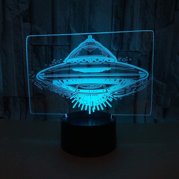 3D nattlampa Nytt UFO Flygande tefat 3D Ljus UFO Färgglad T