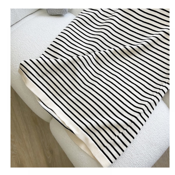 triped Print V-hals T-shirt Kjole (Abrikos One Size Fits All)