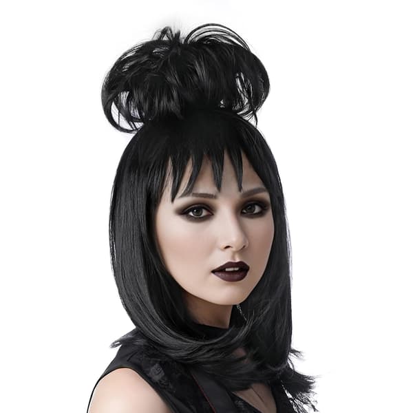 Elegant sort knold-hårstykke, klassisk opsat paryk til brud og tematiske kostumebegivenheder, perfekt til jul og cosplay. black
