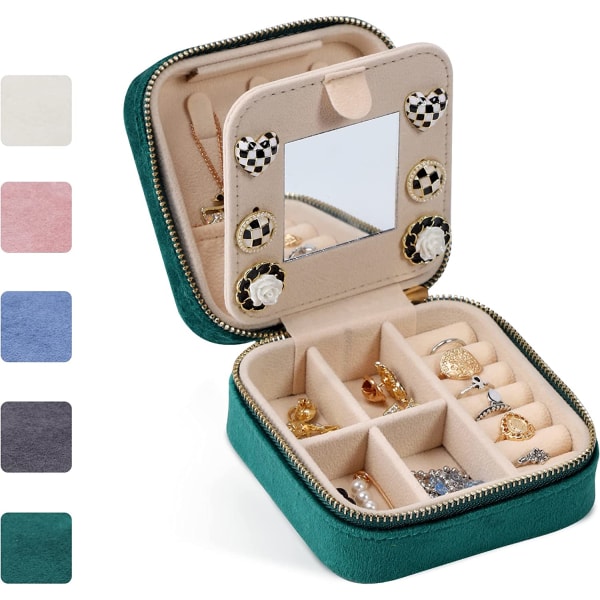 Flannel Jewelry Box, Mini Travel Jewelry Case, Small Portable Travel Jewelry Organizer Box with Mirr