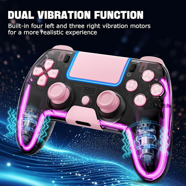 Trådlös handkontroll för PS4 med Hall 3D-joysticks/RGB LED-lampor/programmeringsfunktion, rosa PS4-handkontroll fjärrkontroll joystick gamepad, spelkontroll för P Pink