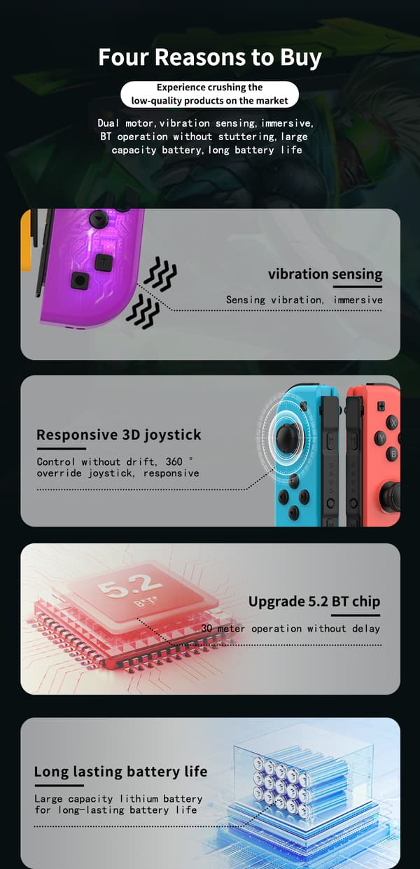 Trådlös Bluetooth Gamepad: Delad vänster-höger handkontroll med rörelsesensor, vibration och viloläge/väckningsfunktion Pink+Green