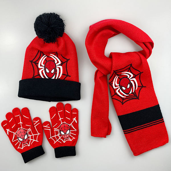 Marvel Spider-Man Vinterlue for Barn - Hette, Hansker og Halsduk for Gutter og Småbarn - 3-delt Sett med Varmt Pom-Pom Beanie og Tilbehør F