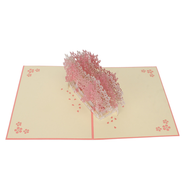Cherry Card 3D Pappersromantisk Gratulationskort för Bröllopsdag Alla hjärtans dag med Kuvert Rosa