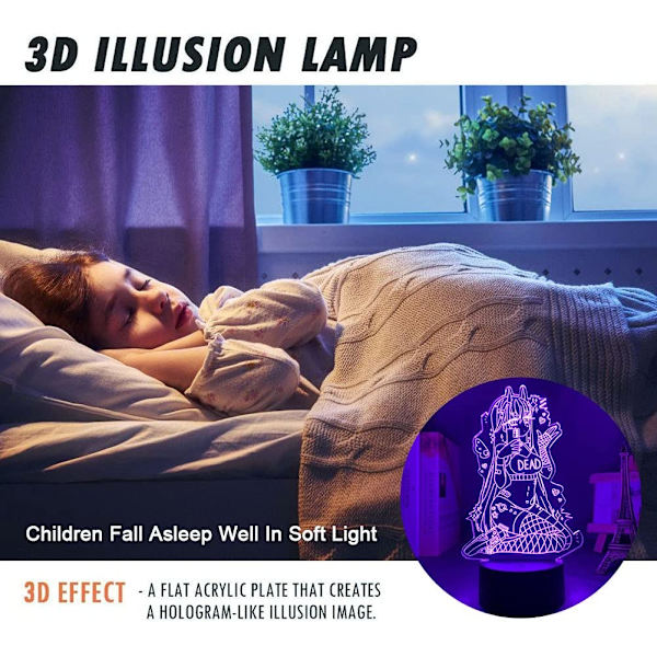 Sexig tjej 02 Färgglada LED-lampor FRANXX Kawaii Anime Figur Jul Födelsedag Semesterfest Present Söt Sovrum 3D Optisk Illusion Skrivbordslampa