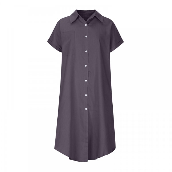 Klänning Kortärmad V-ringad Casual skjortklänningar (svart grå M)
