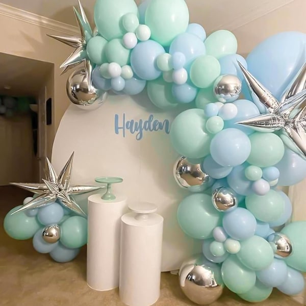 129 kpl mintunvihreää ilmapalloa eri kokoja 18 12 10 5 tuumaa Makani Blue Balloon Garland Arch Kit, pastellinmintunvihreät ilmapallot syntymäpäiväbabysuihkuun Makani Blue