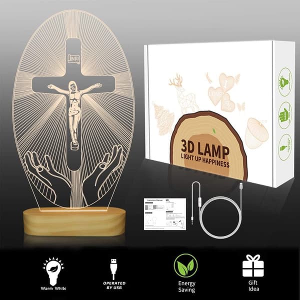 3D Illuusio Lamppu Jeesus Risti Yövalo, USB-virta Lämmin Väri