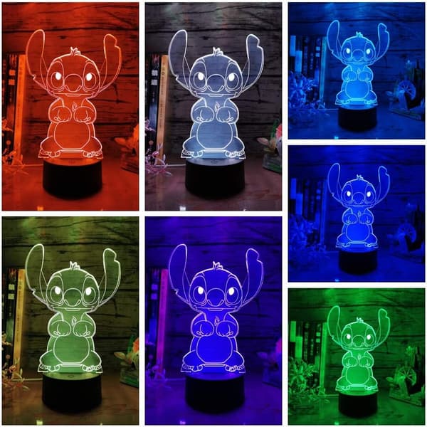 Stitch 3D Natlampe Stitch Led Sort Base Tegneserie Cut