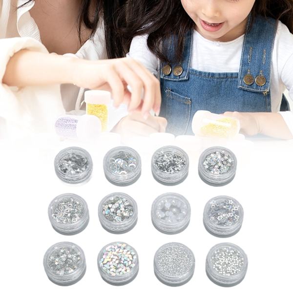 12 rutnät glitter paljetter set handgjorda DIY nagelkonst glitter paljetter dekaler set 3D nagelkonst dekorationer Silver