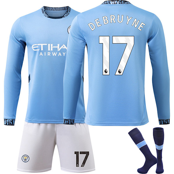 24/25 Fotbollskit för Barn Träningsdräkt Fotbollskit för Pojkar, Manchester City NO.17 Fotbollslagströja lång Träningsdräkt Tröjor Shorts M