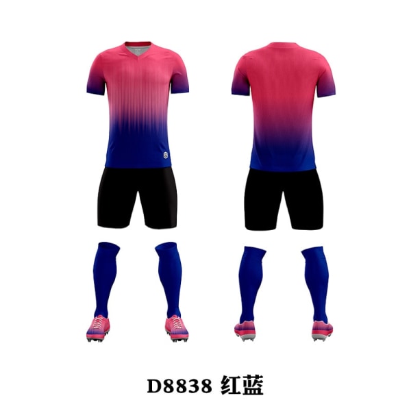 22 Nya Lagfotbolldräkter Set Herr och Dam Träningstävling Laguniform Vertikala Ränder Gradient Tröja Tryck [Barn] 8838 Red and Blue 3XL